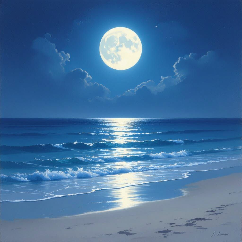 Moonlit Beach Serenity with Ethereal Glow