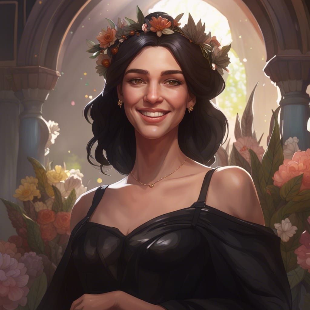 Woman with Flower Crown: Detailed Digital Portrait