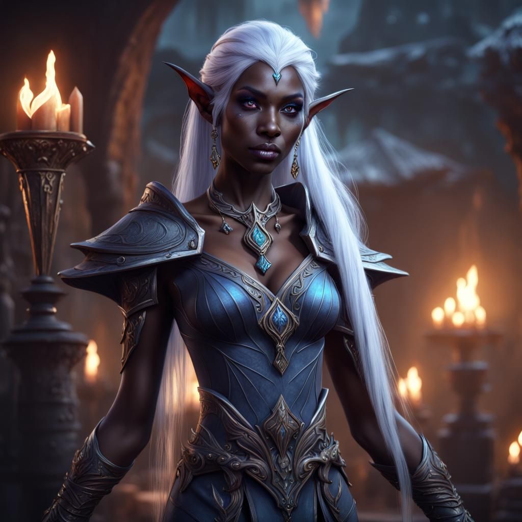 Fantasy Drow Elf Sorceress, Detailed Matte Painting