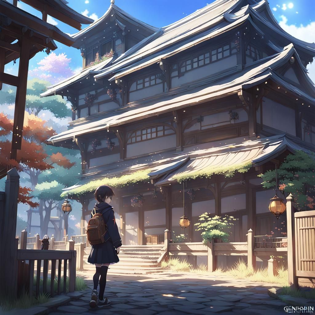 Surreal Futuristic Temple in Hyperrealistic Anime Style