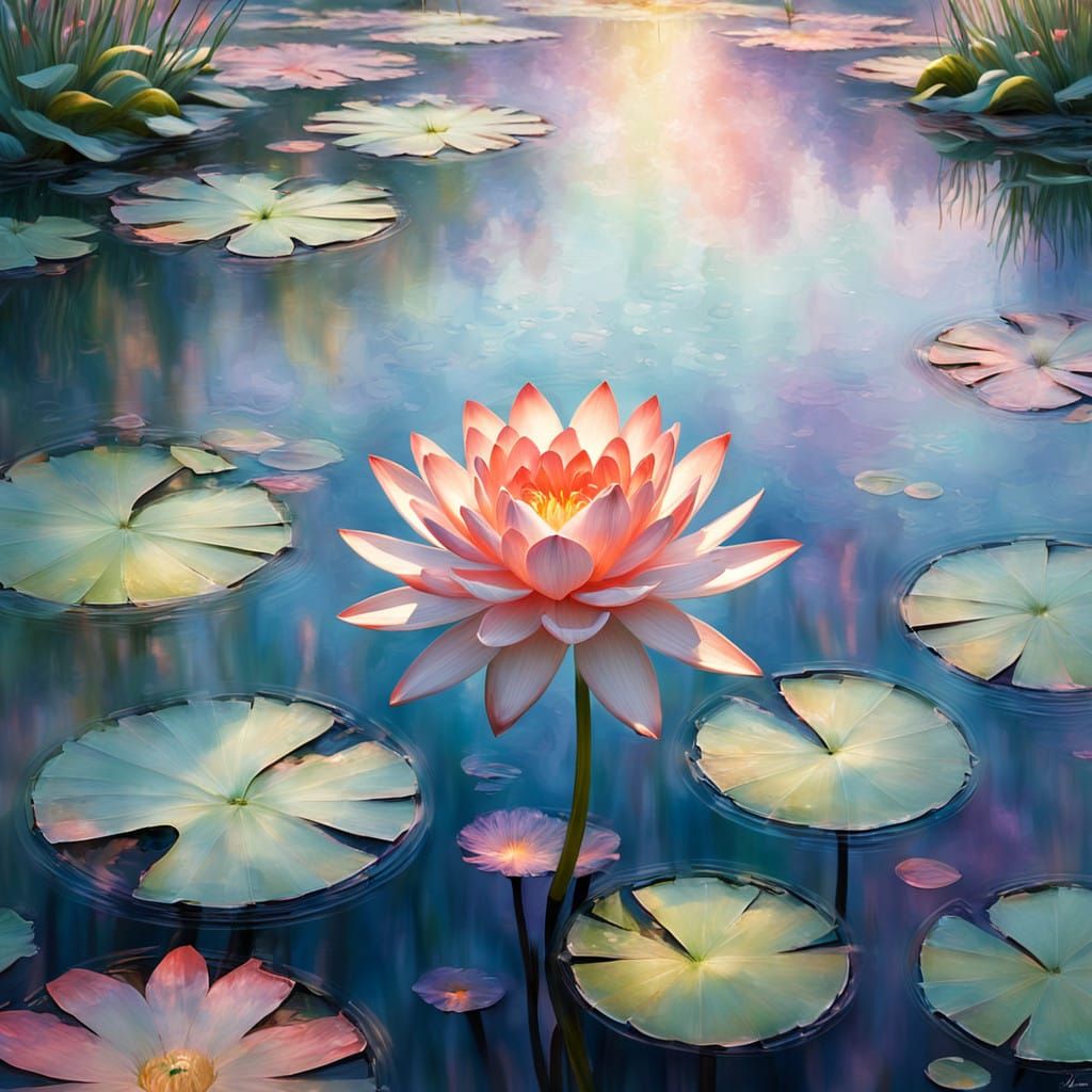 Enchanted Water Lily Blooms in Soft Focus Impressionism