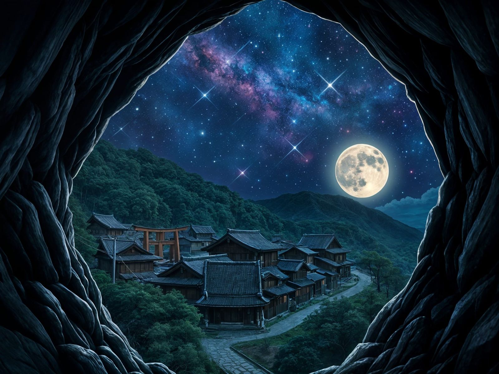 Ethereal Japanese Village at Dusk