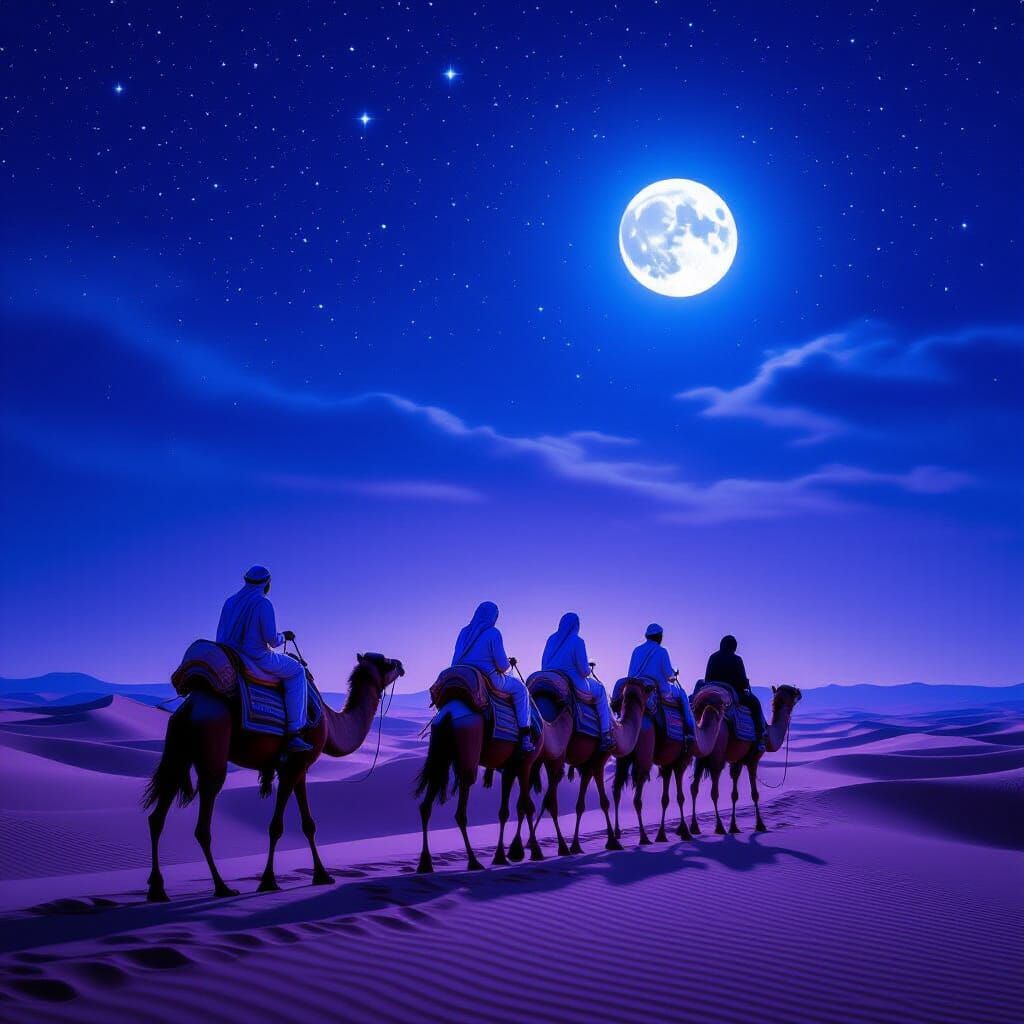 Desert Nomads Under Starry Night Sky