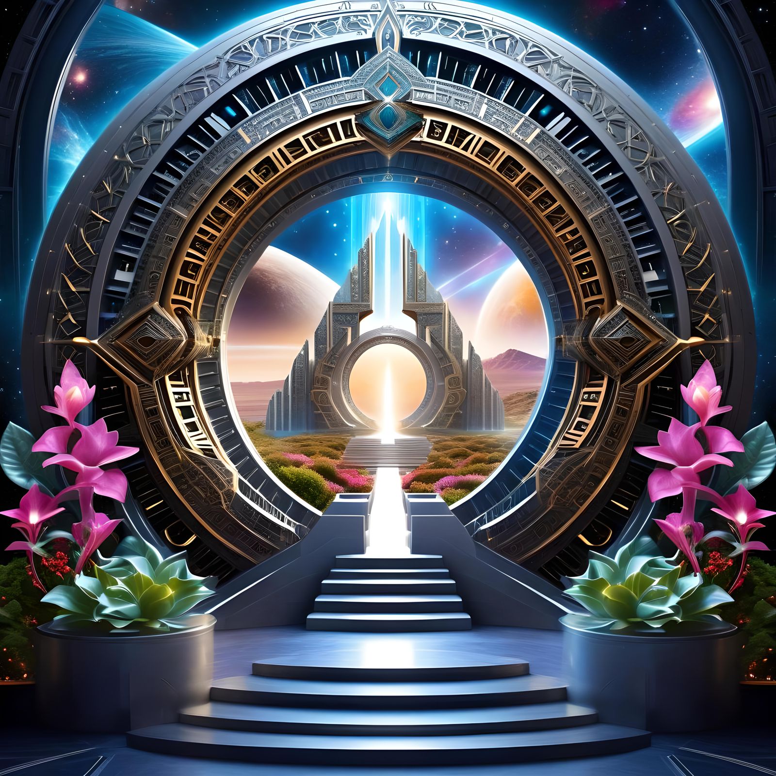 Ornate Stargate Portal to Cosmic Alien World