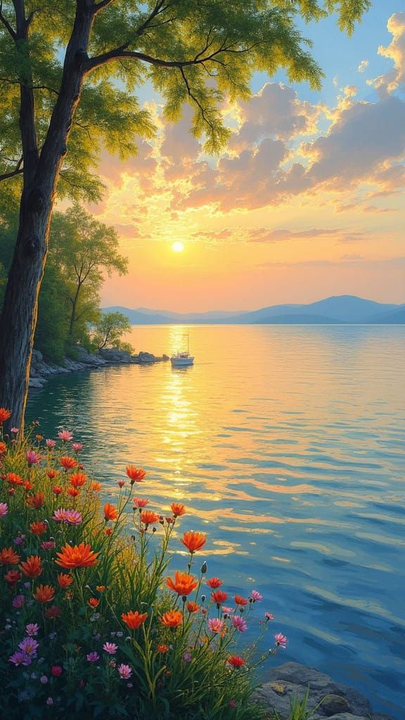 Serenity at Sunset: Impressionist Lake Balaton