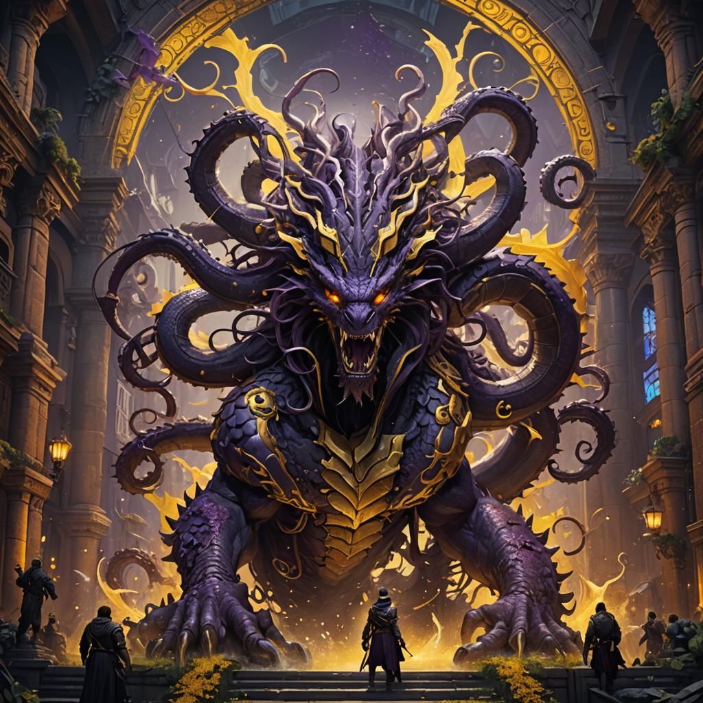 Detailed Hydra in Dark Fantasy Concept Art