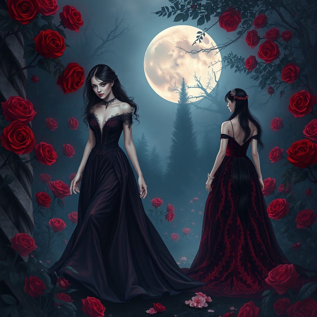 Ethereal Vampire Amidst Enchanted Blooming Roses