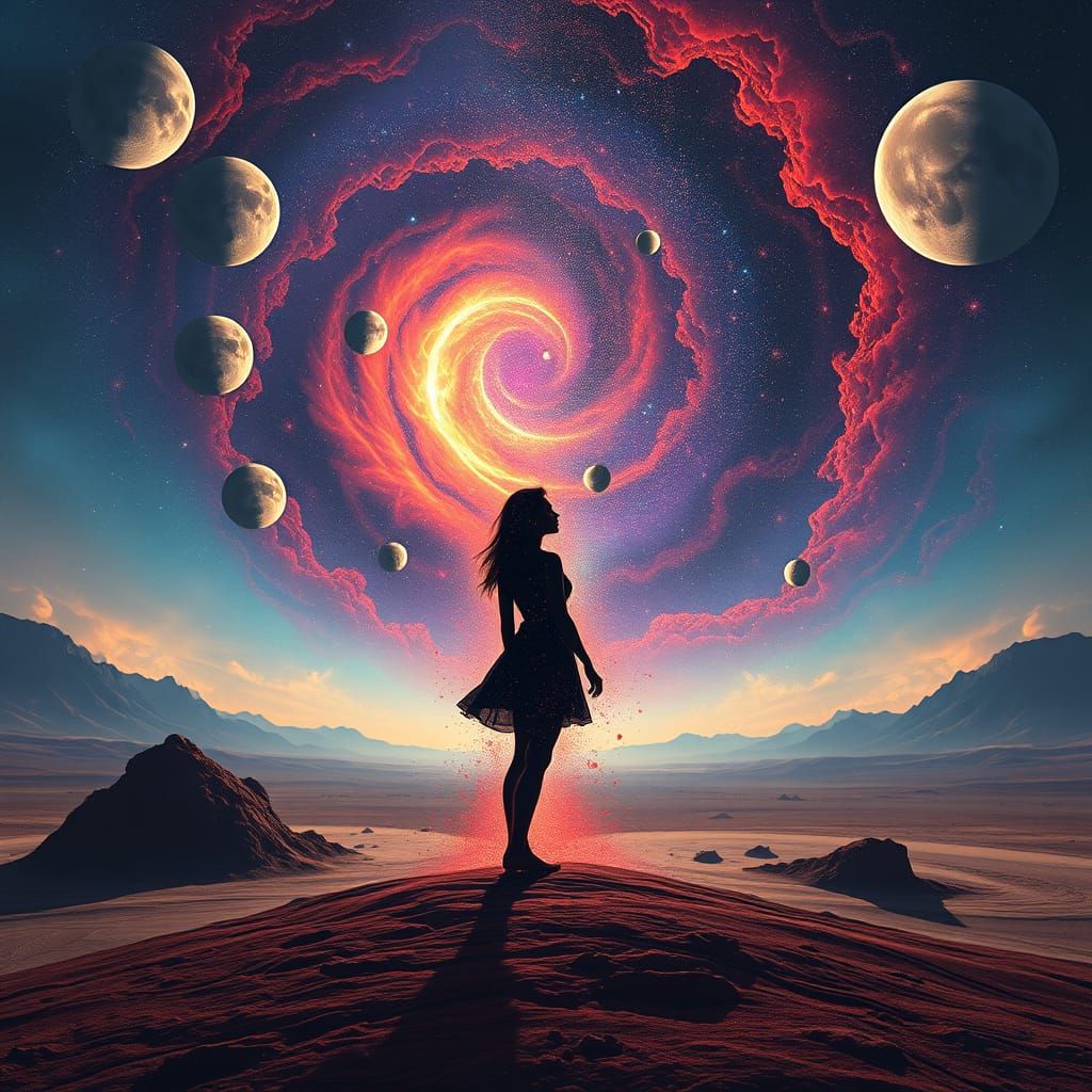 Cosmic Dissolution: Woman Transformed into Nebula