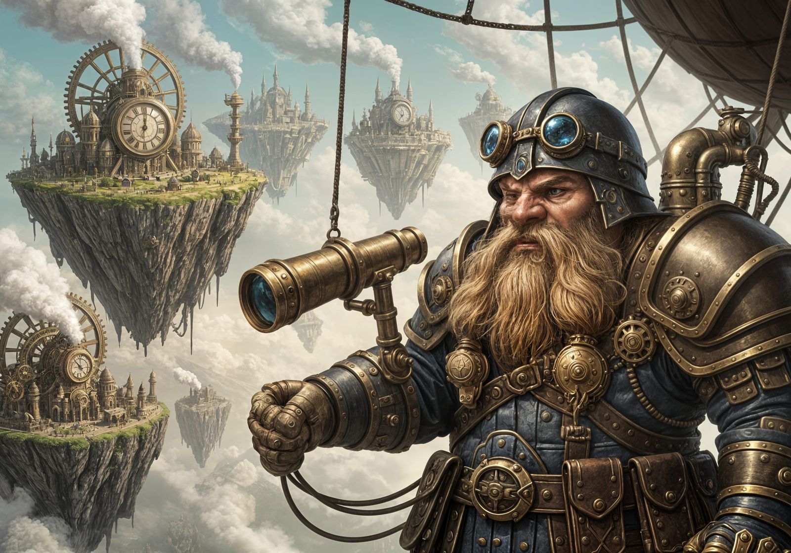 Dwarven Airship Captain Surveys Floating City