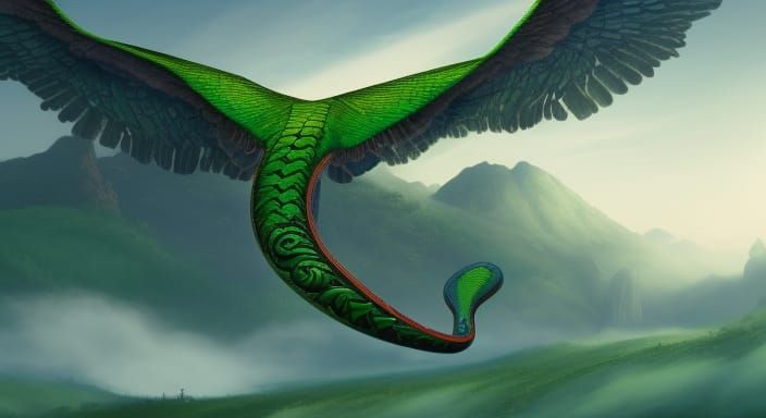 Quetzalcoatl Soaring Over Field: Fantasy Concept Art