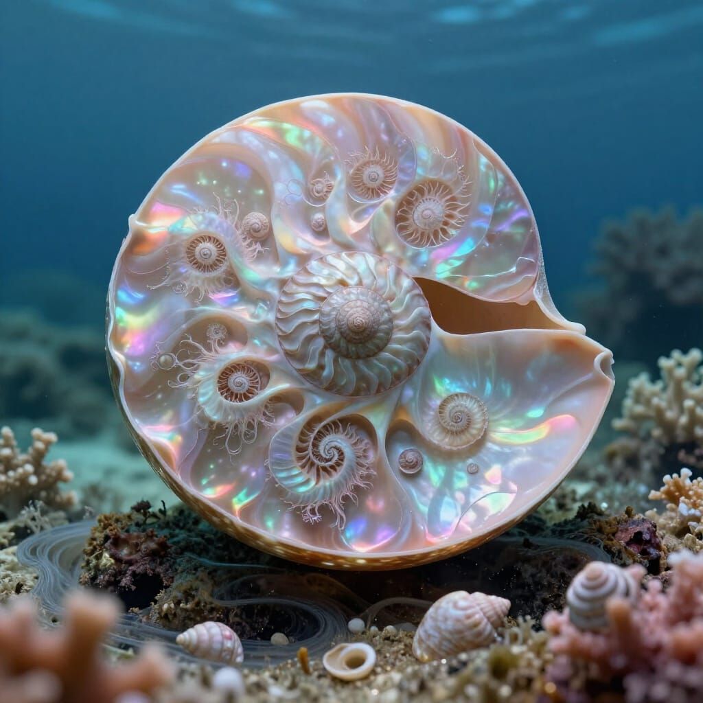 Detailed Mother-of-Pearl Nautilus Shell in Moody Underwater ...