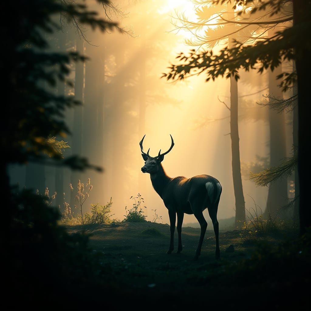 Majestic Deer in Mystical Wilderness
