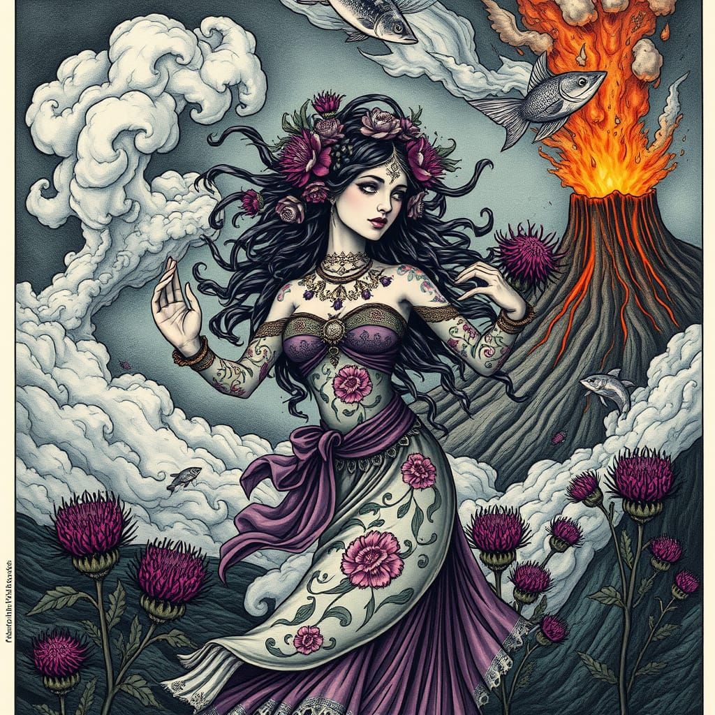 Gypsy Dancer in Durer-Style Illustration Print