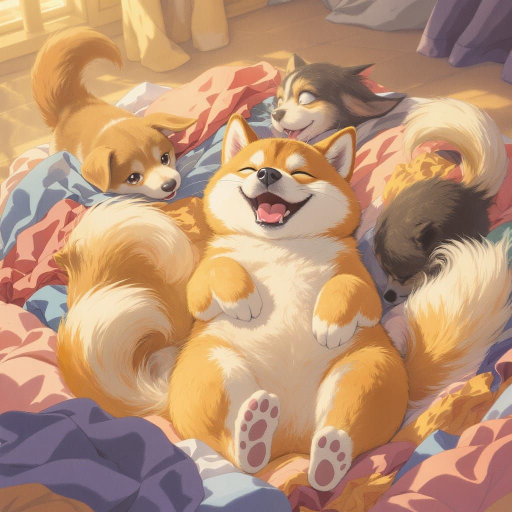 Mischievous Shiba Inus Play in Colorful Clothes