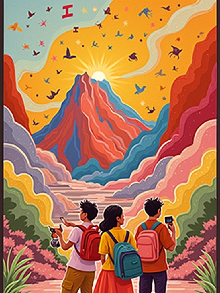Filipino Students Poster Art with Mayon Volcano