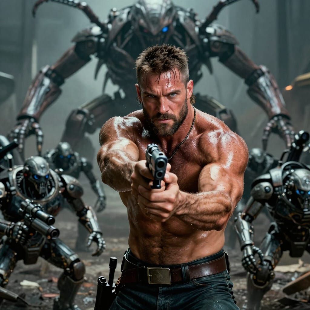 Snakebite Battles Robotic Gun-Bugs in Gritty Cinematic Scene