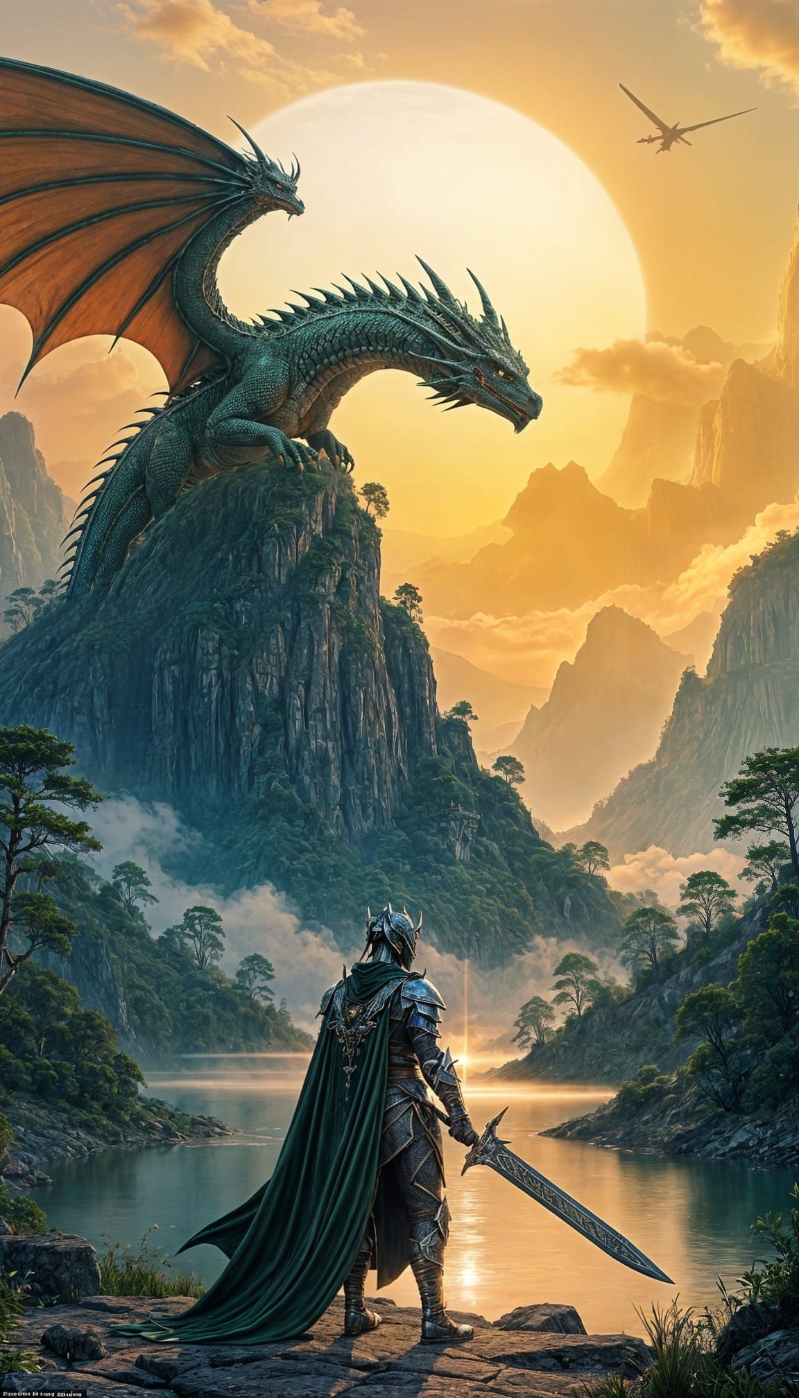 Syrian Dragon Soaring Over Verdant Mountain