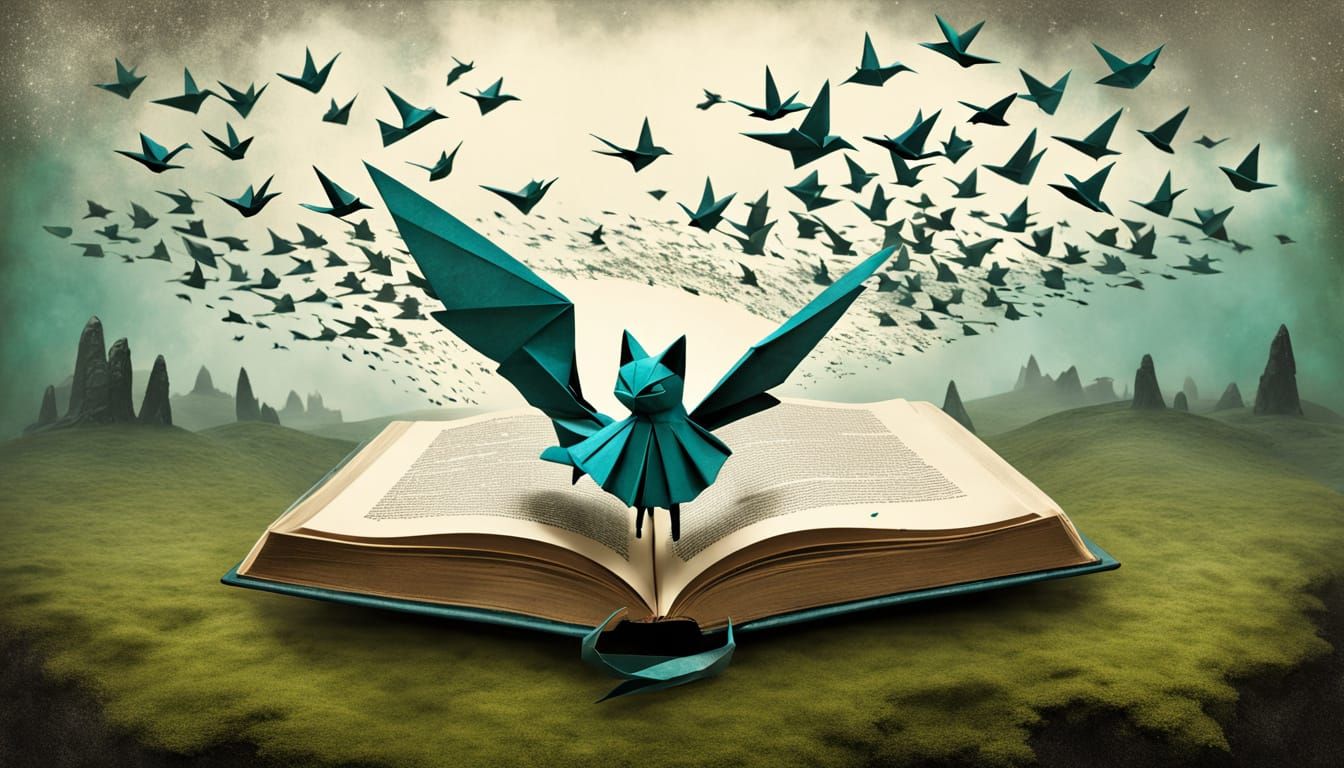 Origami Birds Soar from Open Book in Whimsical Fine Art