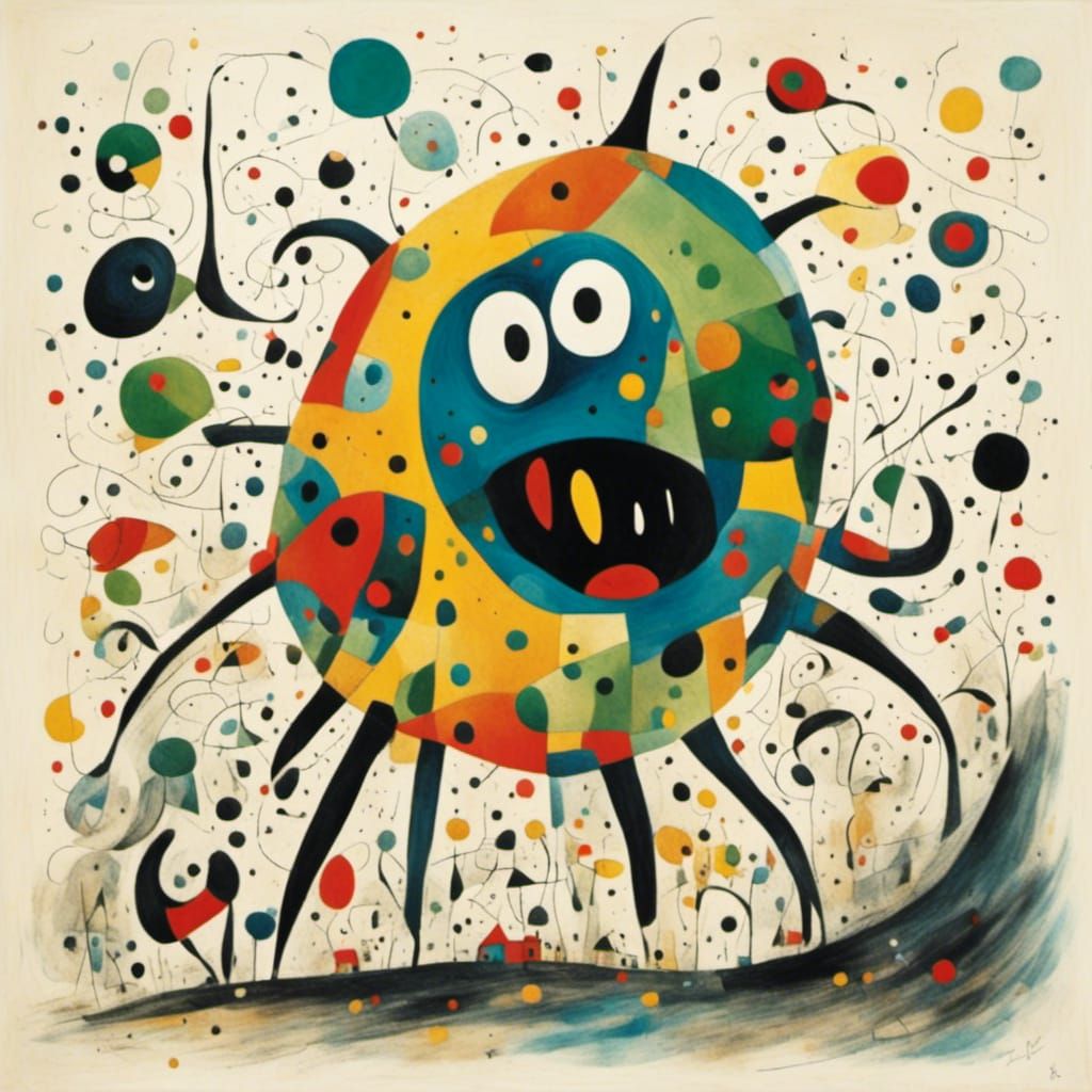 Surreal Multi-Eyed Blob Monster in Abstract Style