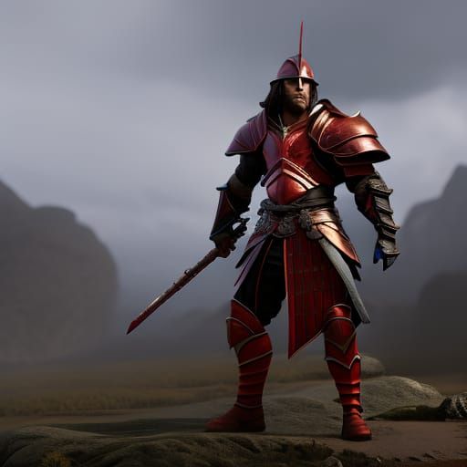 Deigo Up Close: Red Armor, Bow, Detailed Fantasy Art
