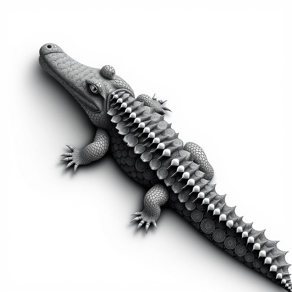 Abstract Fractal Crocodile with Zentangle Elements