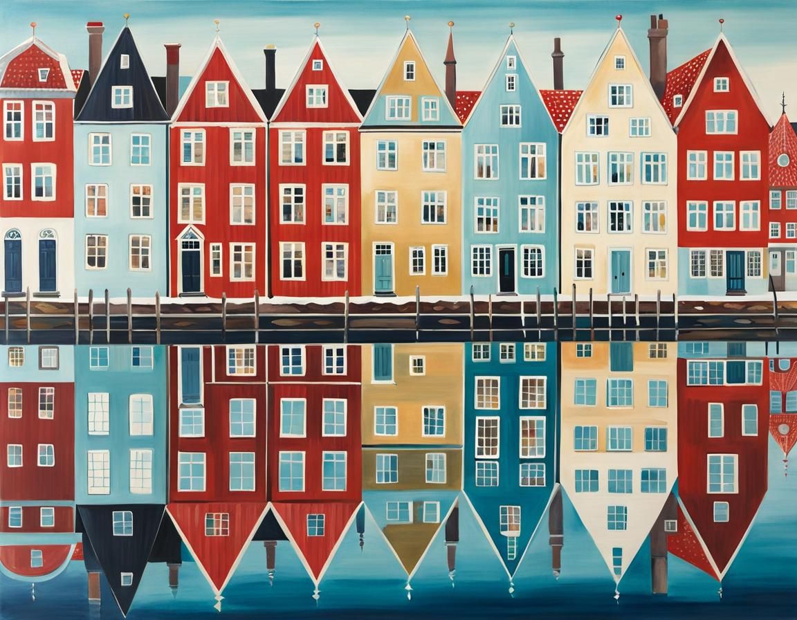 Old Danish City Street Reflecting in Water