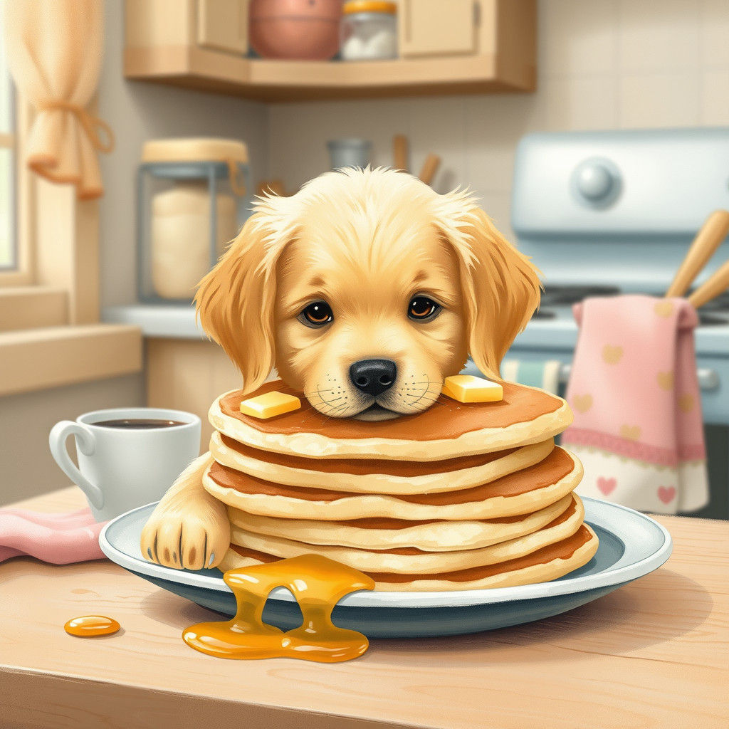 Adorable Golden Retriever Puppy and Pancake Feast
