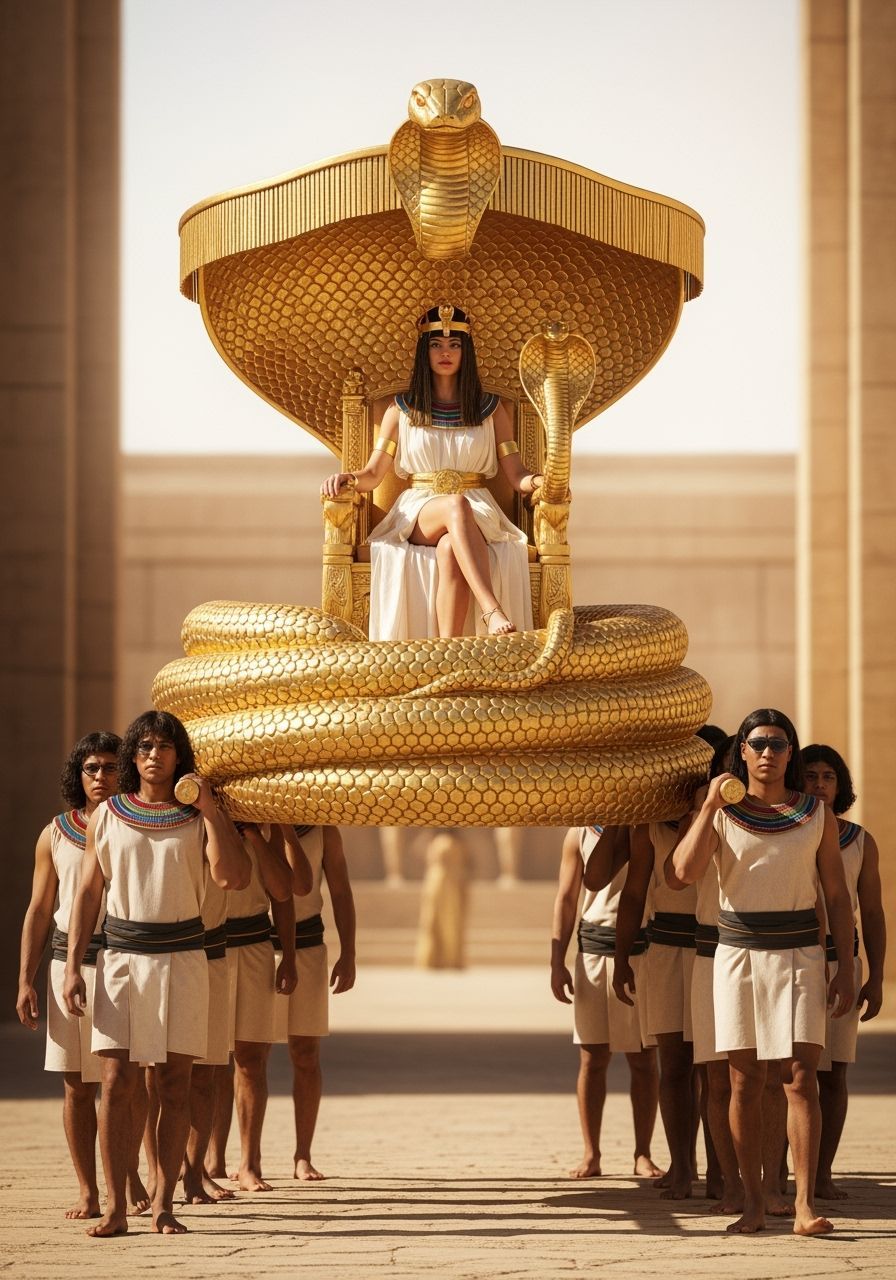 Egyptian Queen on Cobra Throne: Detailed Photography