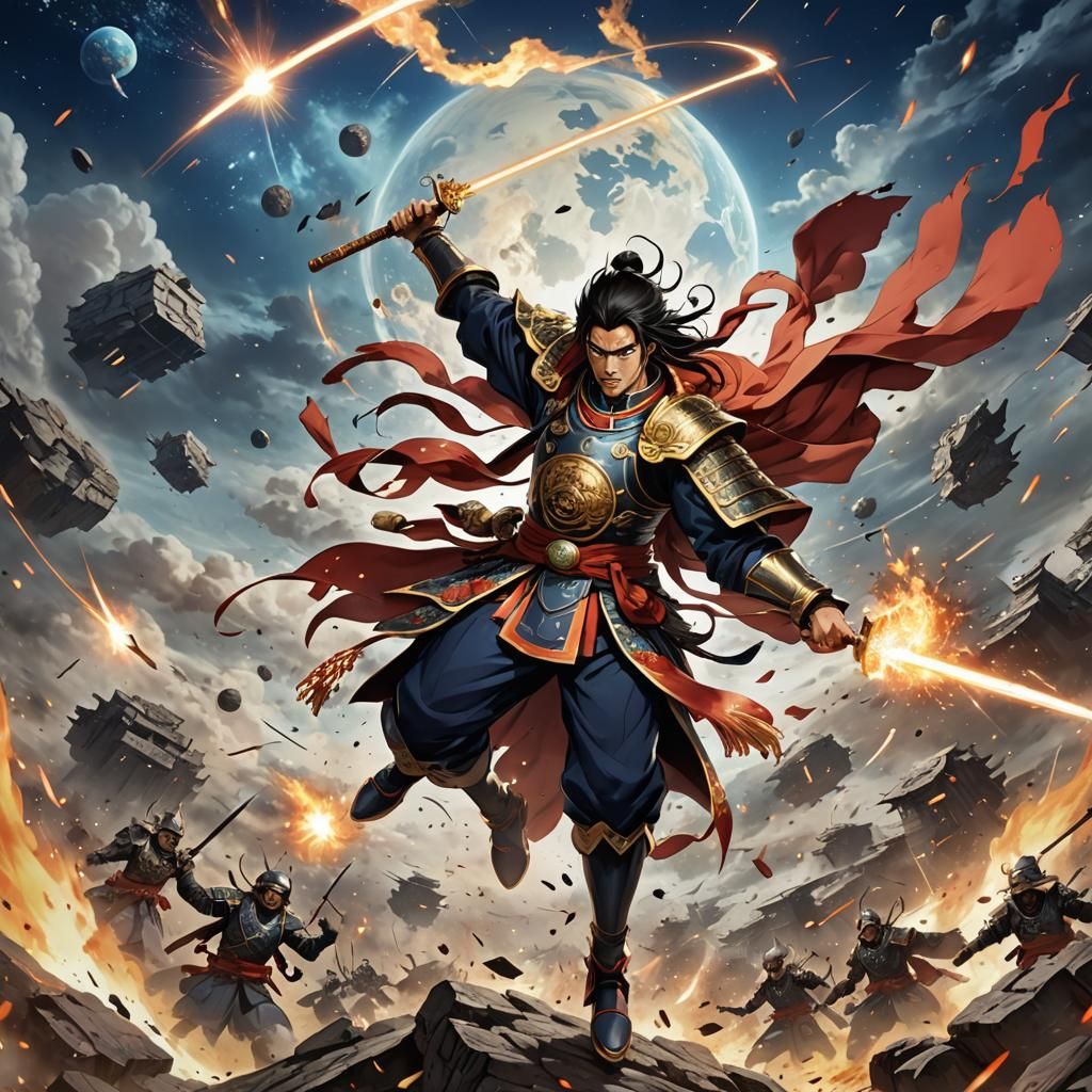 Anime Warrior Shatters Sky with Punch