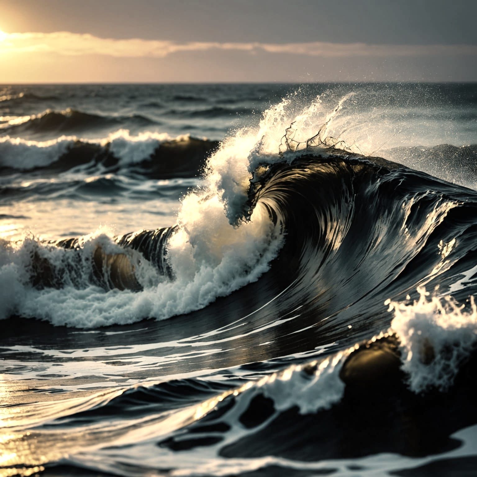 Dramatic Black Sea with Golden Sea Foam