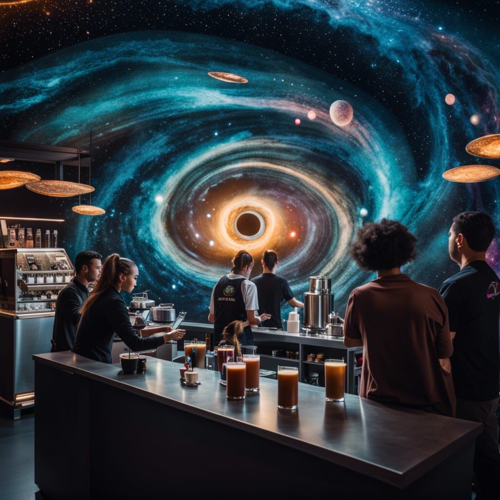 Interstellar Coffee Shop in Space Nebula