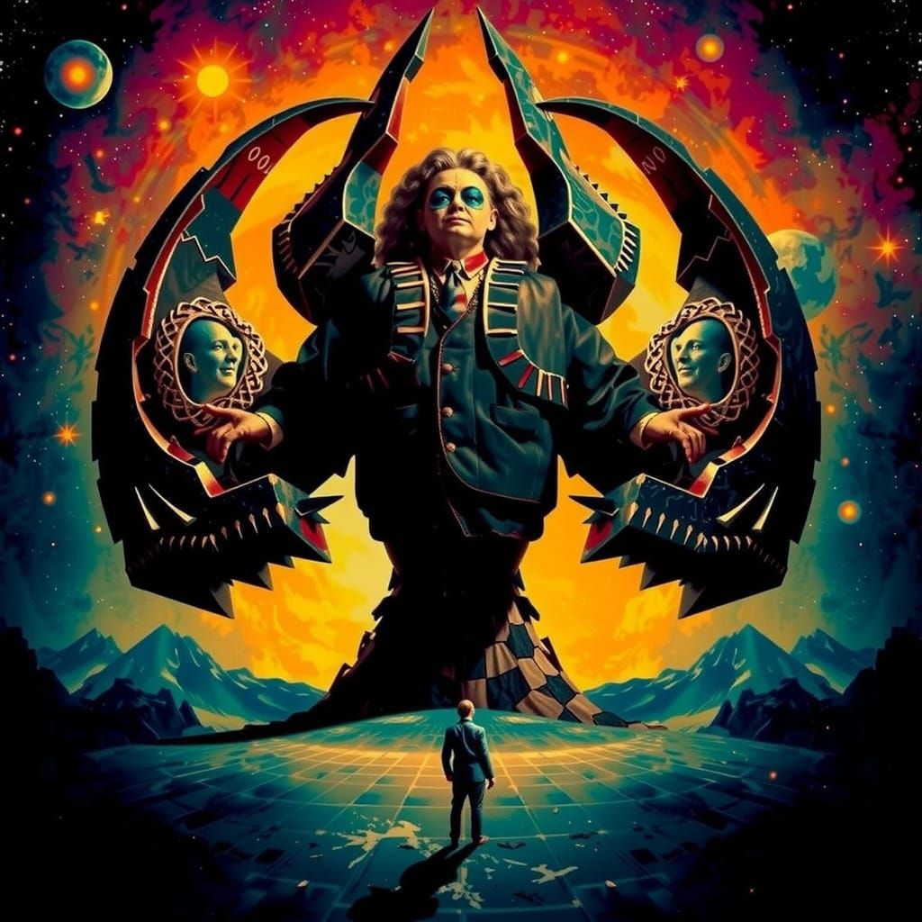 Harlequin Figure in Hypnotic Geometric Maze