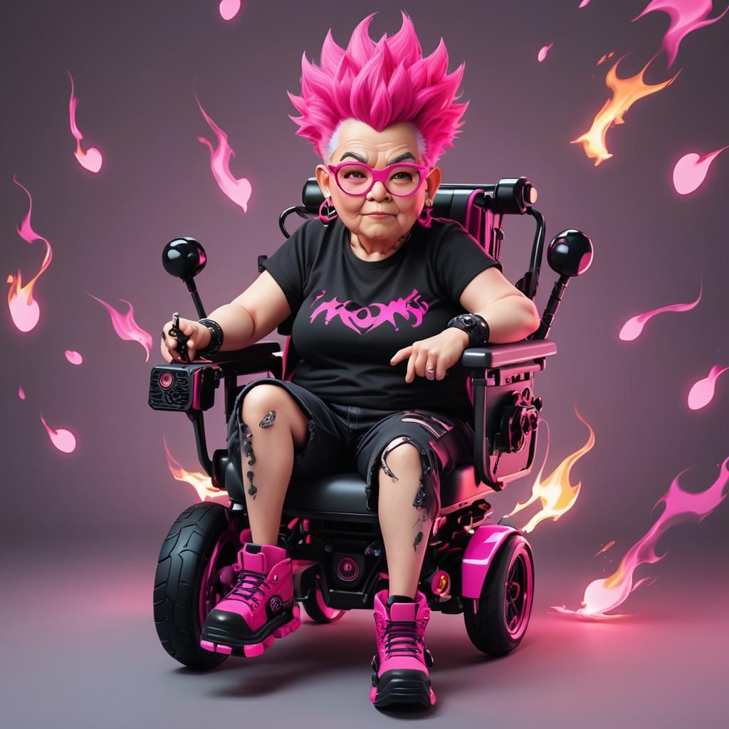 Granny with Mohawk in Cyberpunk Wheelchair
