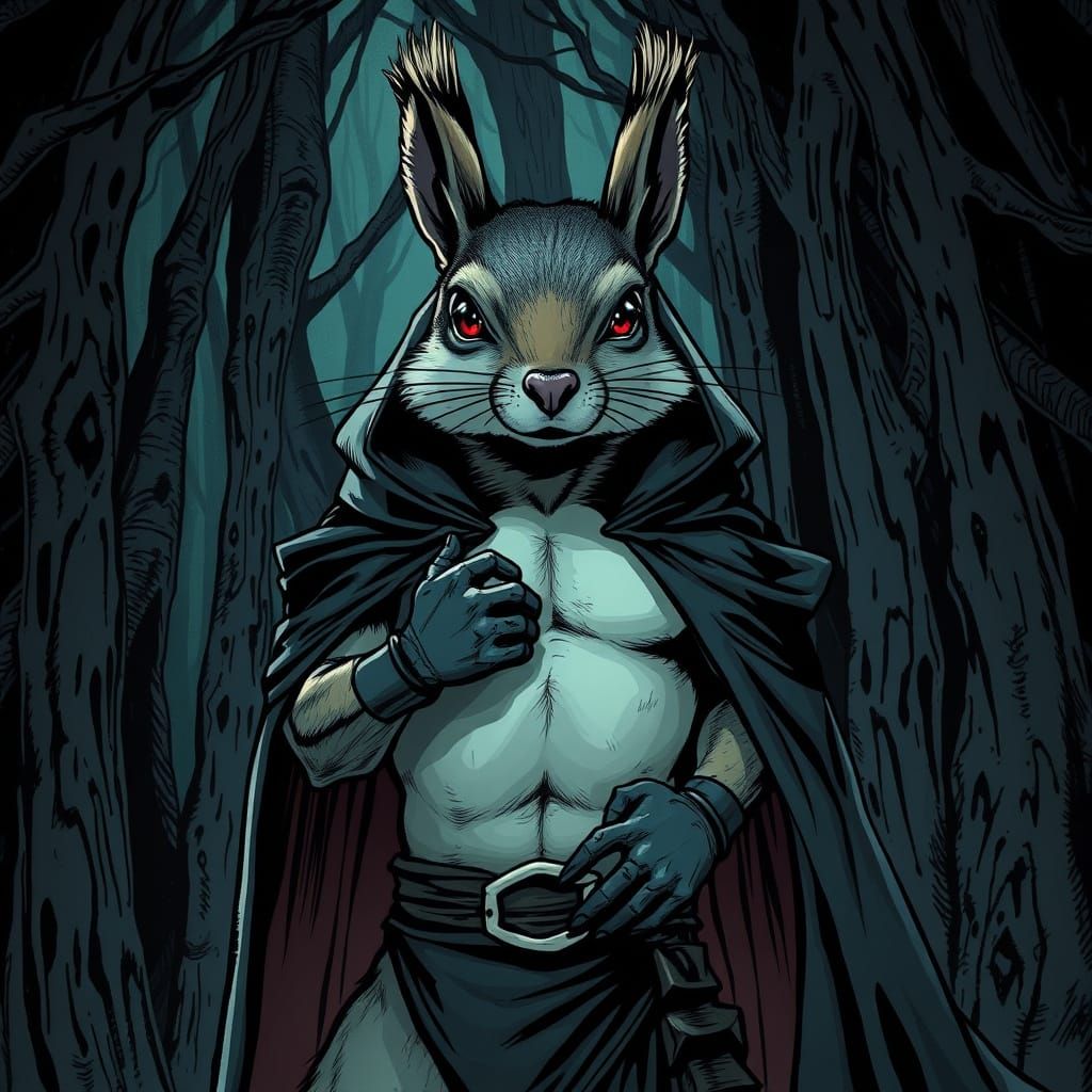 Secret Squirrel in Gothic Forest, Comic Book Art