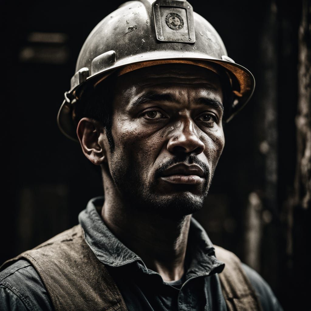 Solemn Young Miner in Chiaroscuro Realism