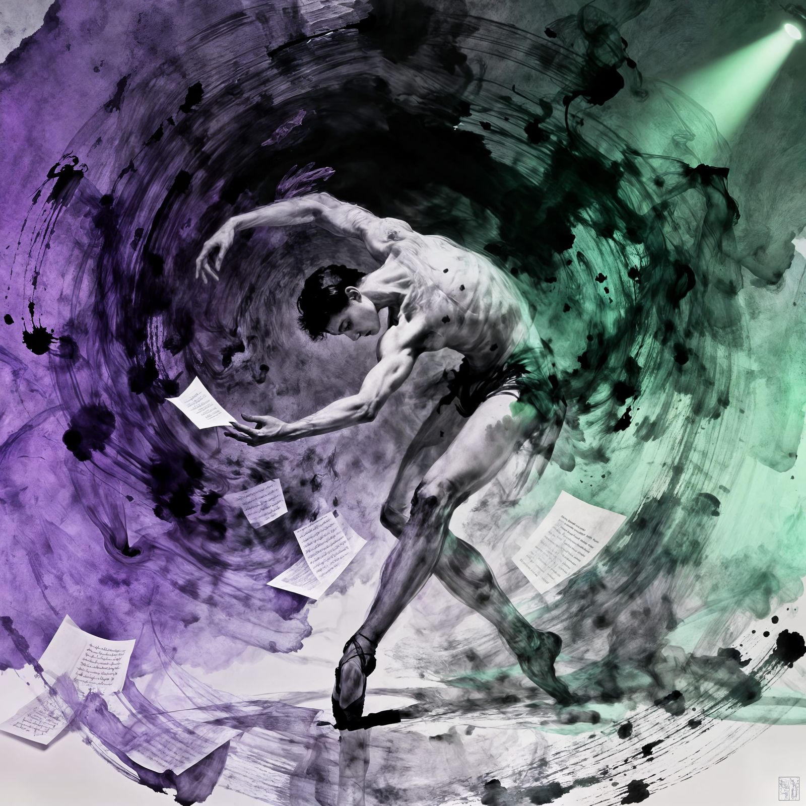 Monochrome Surreal Ink Painting of Androgynous Dancer