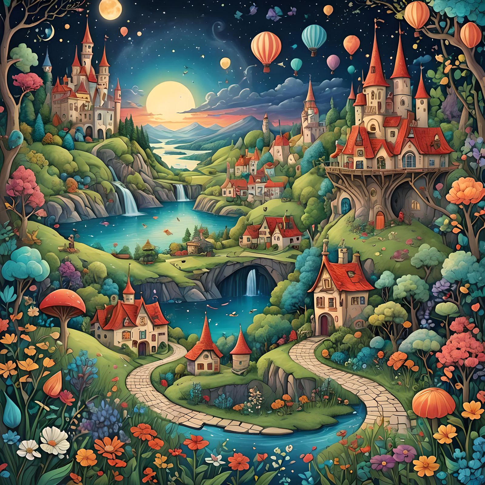 Enchanting Fairytale Landscape Illustration in Magic Realism...