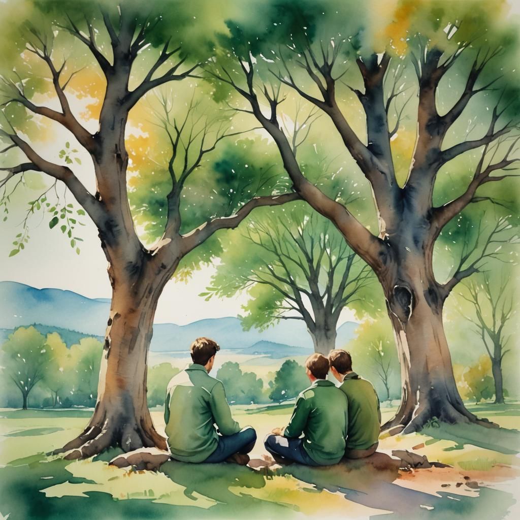 Romantic Watercolor Painting of Two Men Holding Hands