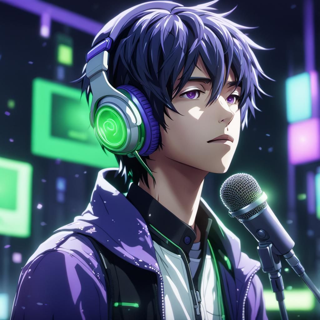 Anime Boy with Microphone: Vibrant Music Sticker