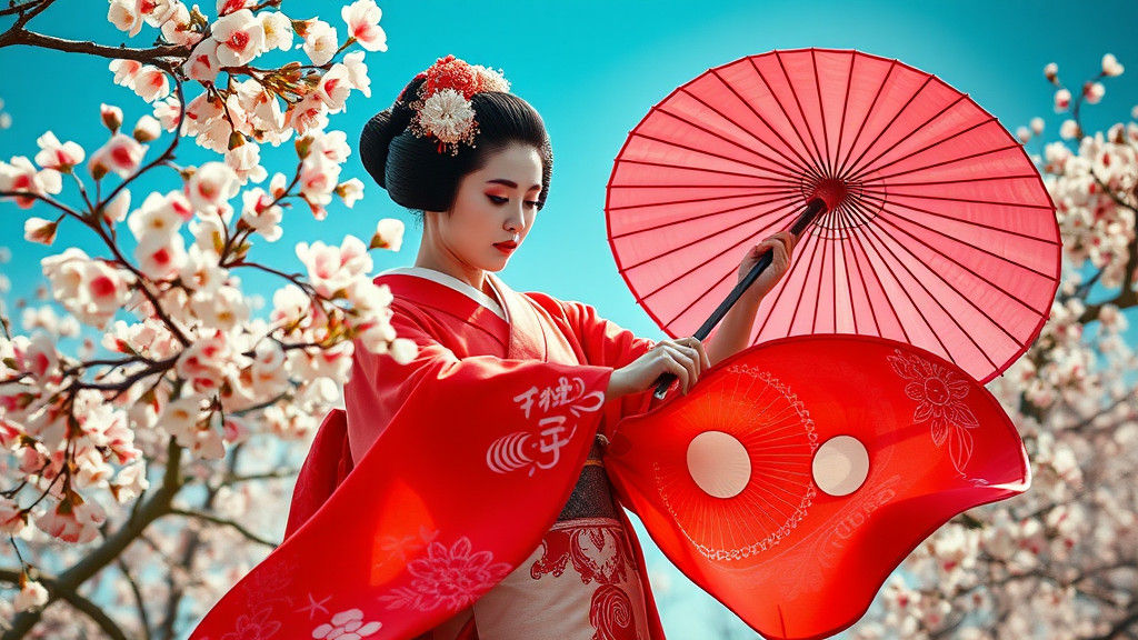 Graceful Geisha's Dance Under Cherry Blossoms