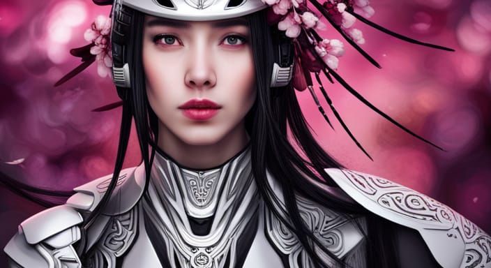 Futuristic Samurai Girl in Robotic Armor