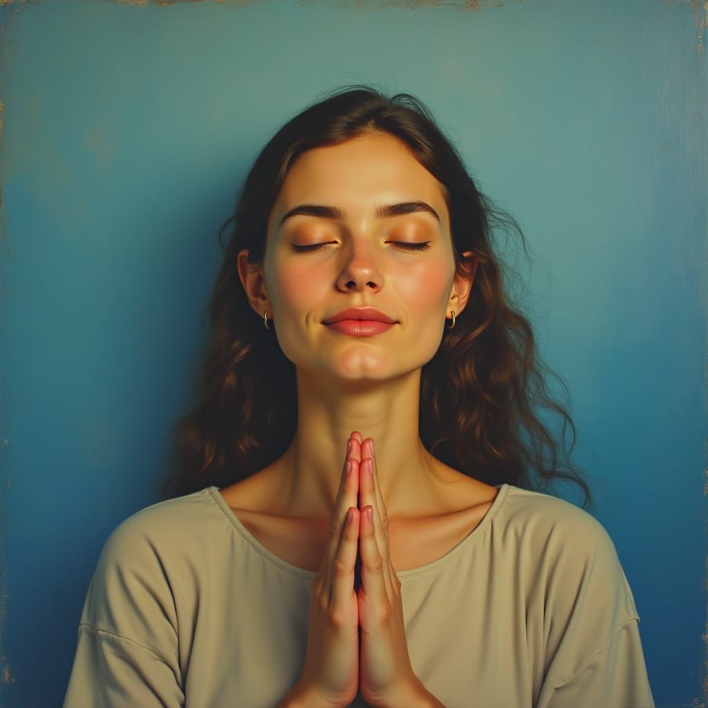 Woman in Prayer Surrounded by Soft Light