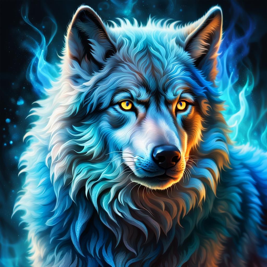 Surrealistic Digital Portrait of a Glowing Direwolf in Ether...
