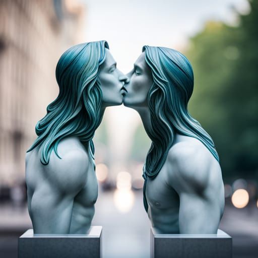 Marble Statue of Kissing Men: Classical Art