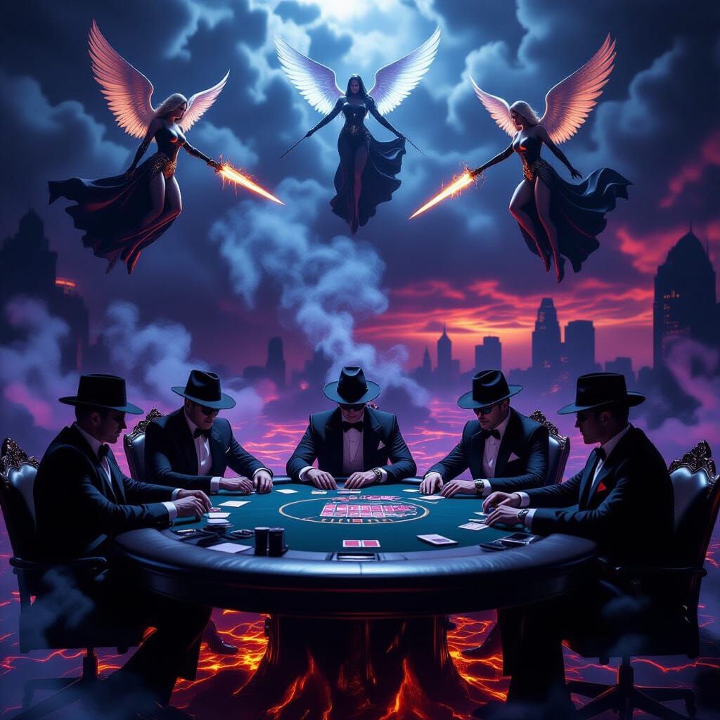 Mafia Underworld Angels and Obsidian Poker Table