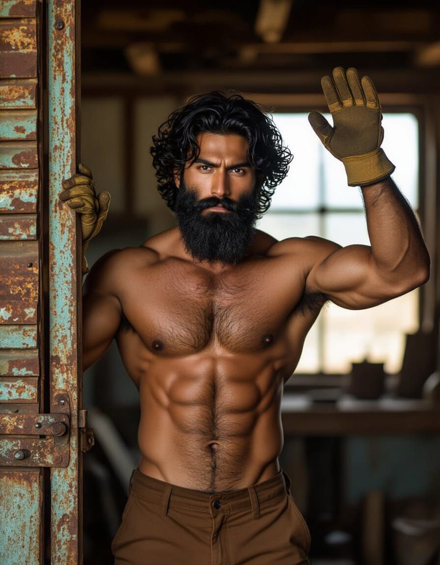 Athletic Punjabi Man in Gritty Workshop: Cinematic Realism