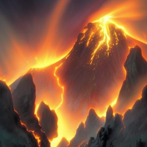 Volcano Eruption in Magic Card Style