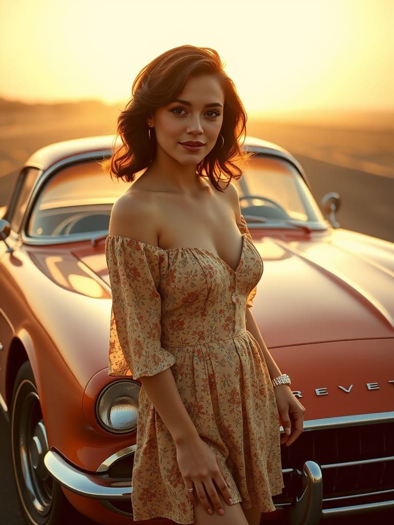 Serene Woman in Vintage Corvette