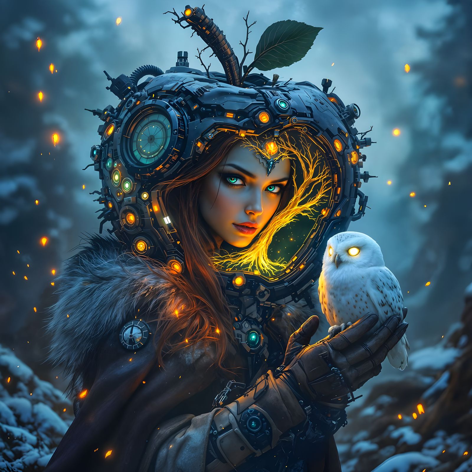 Mystic Huntress in Biomechanical Twilight: A Surreal Masterp...