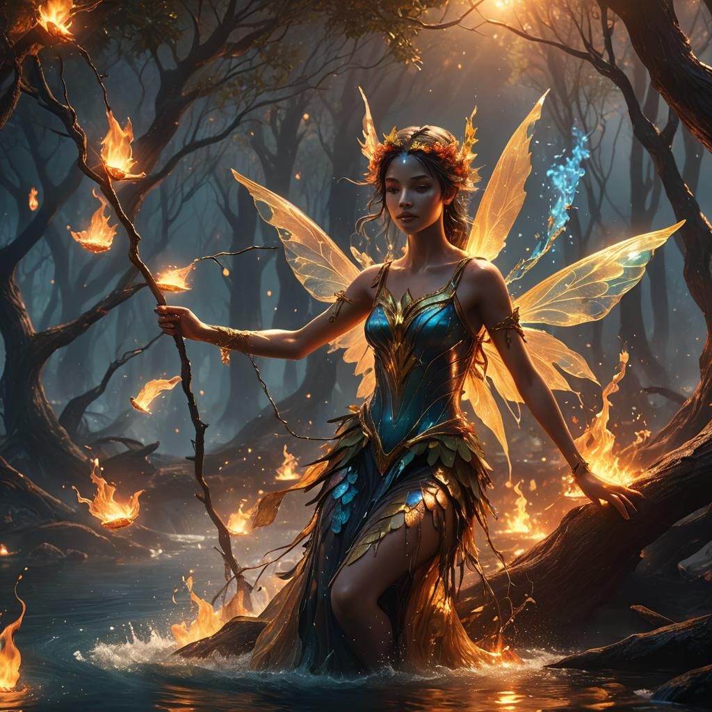 Water Fairy Saves Trees in Fantasy Art